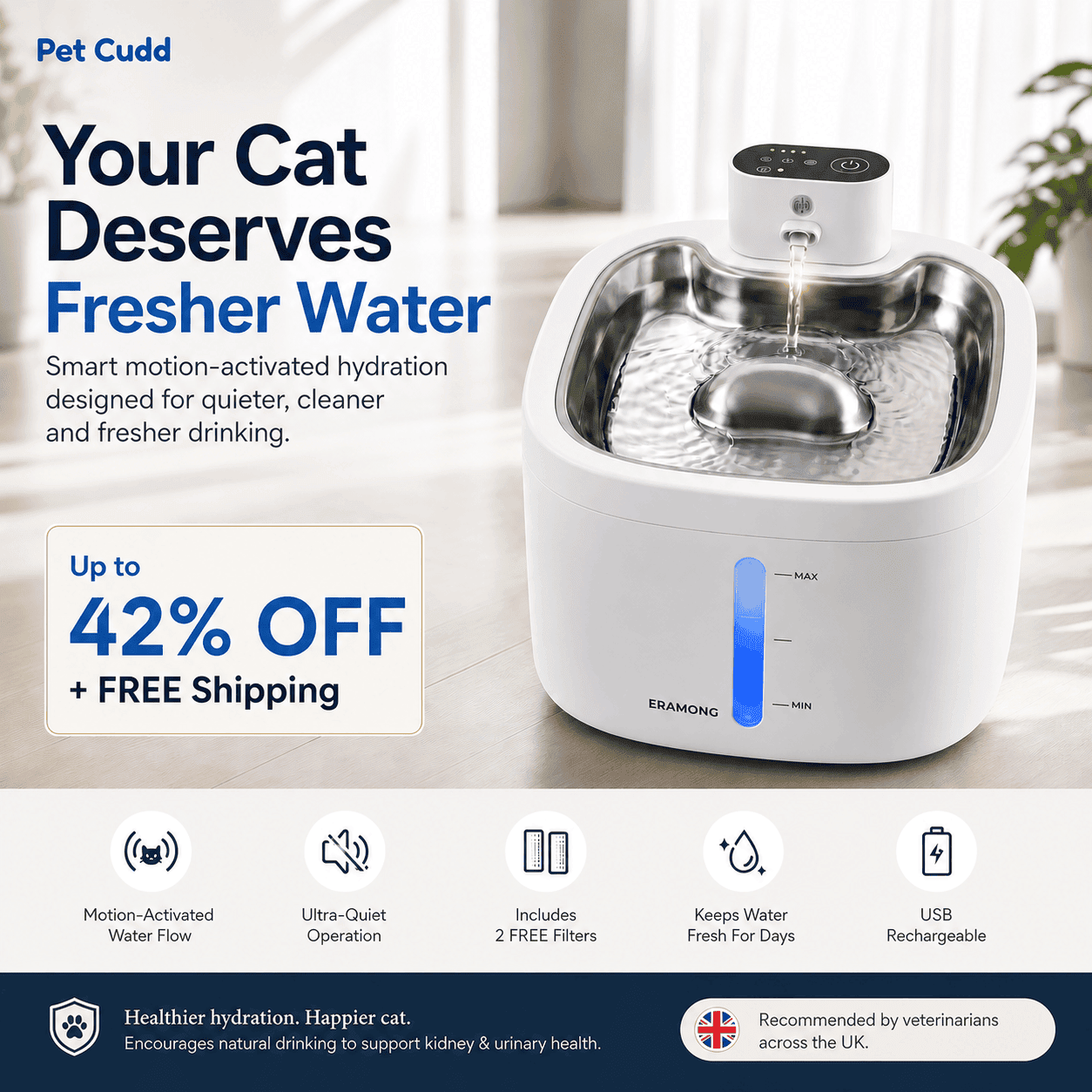 Keep Your Cat Hydrated and Healthy with the Ultra-Quiet Motion-Sensing Fountain - AquaSense