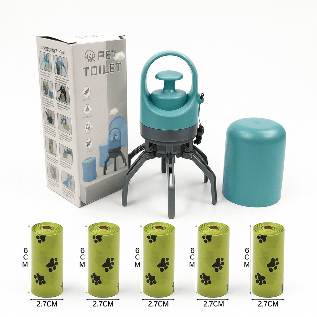 Portable Dog Poop Scooper – No-Touch Waste Picker with Bag Dispenser