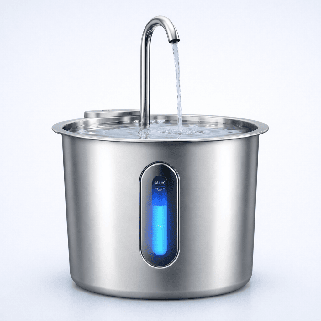 Stainless Steel Cat Water Fountain 2.2L – Automatic, Ultra Quiet Pet Water Dispenser with Filter & LED
