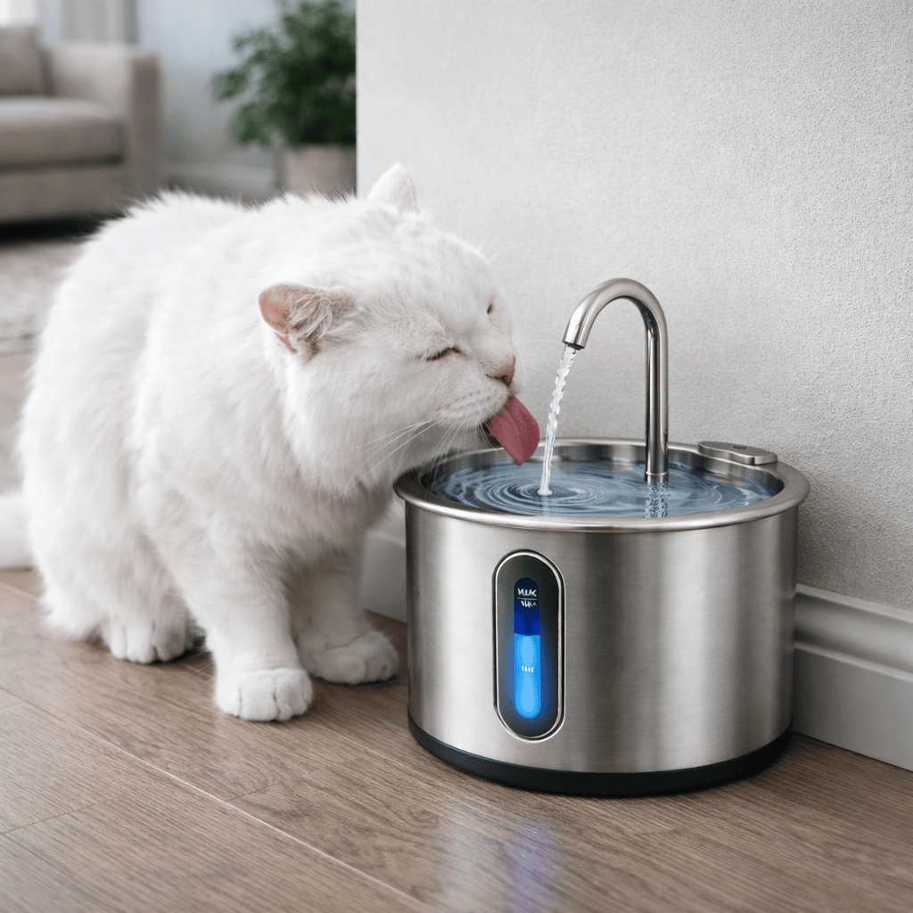 Stainless Steel Cat Water Fountain 2.2L – Automatic, Ultra Quiet Pet Water Dispenser with Filter & LED