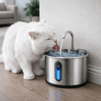Stainless Steel Cat Water Fountain 2.2L – Automatic, Ultra Quiet Pet Water Dispenser with Filter & LED