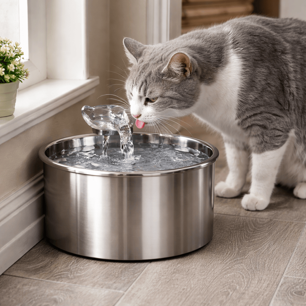 2L Stainless Steel Smart Water Dispenser for Pets, Automatic Water Feeder for Cats And Dogs, Without Battery