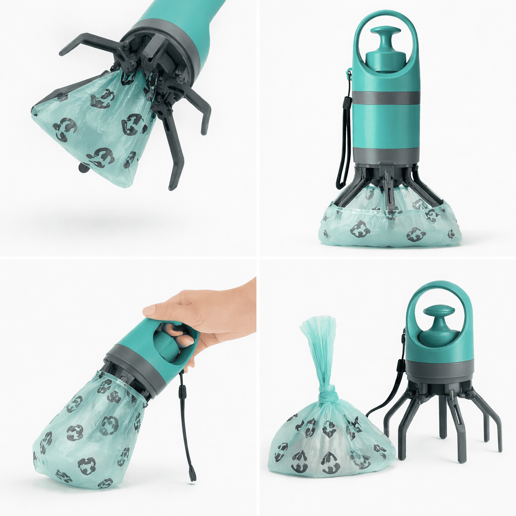 Portable Dog Poop Scooper – No-Touch Waste Picker with Bag Dispenser
