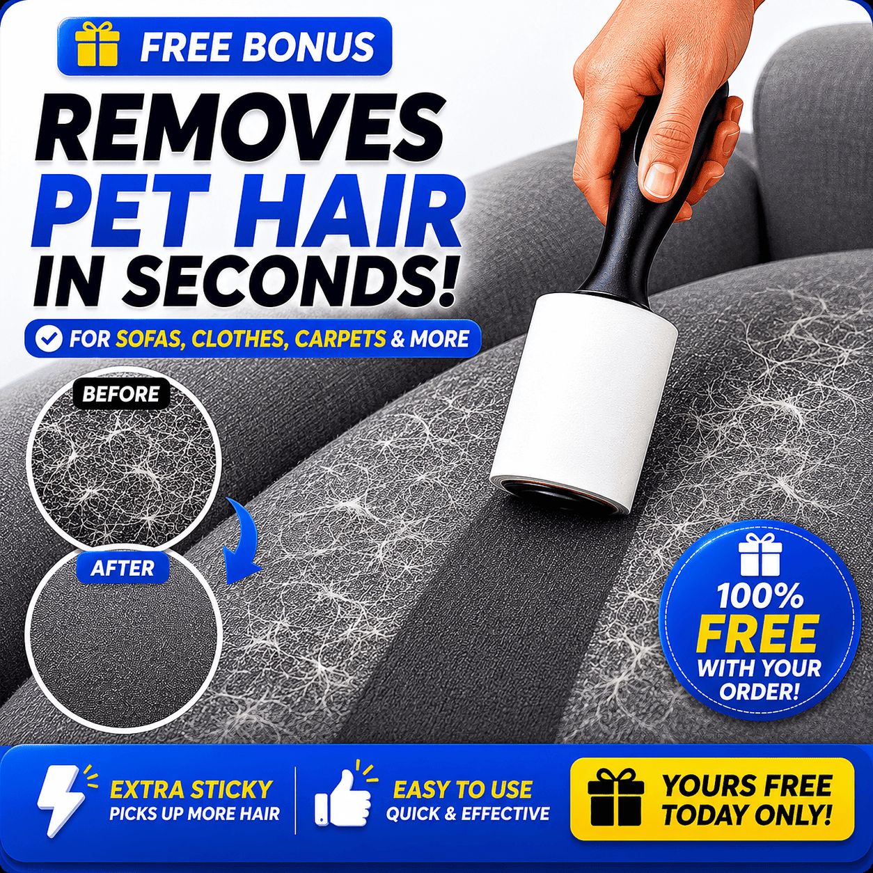 Limited Promo: Buy the Pet Grooming Comb & Get the Sticky Roller Free — 100% Hair-Free Pet & Home