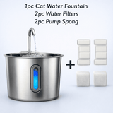 Stainless Steel Cat Water Fountain 2.2L – Automatic, Ultra Quiet Pet Water Dispenser with Filter & LED