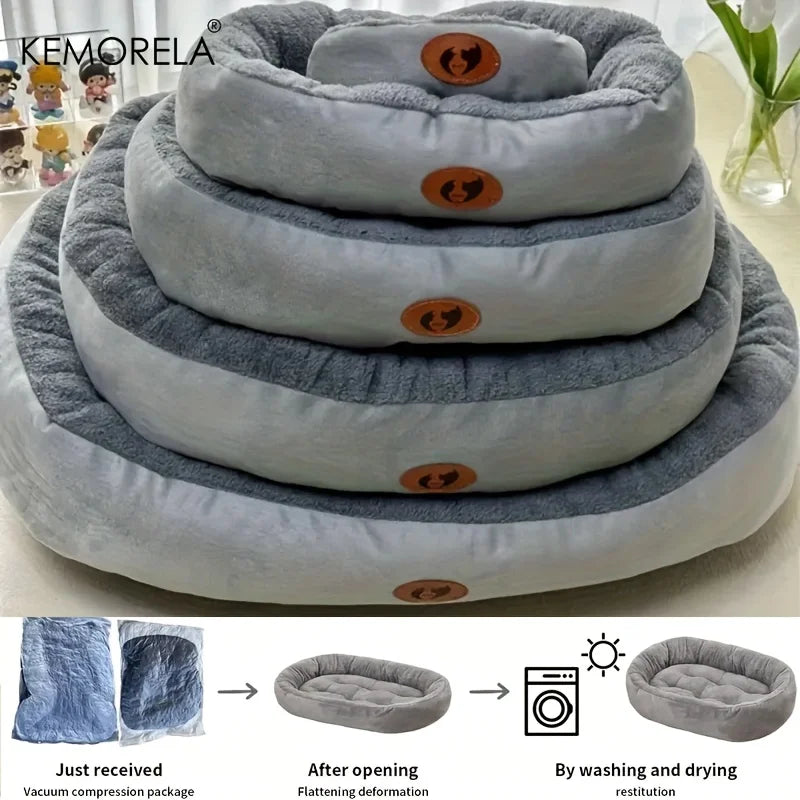 Plush Oval Pet Bed – Washable Cushion for Dogs & Cats
