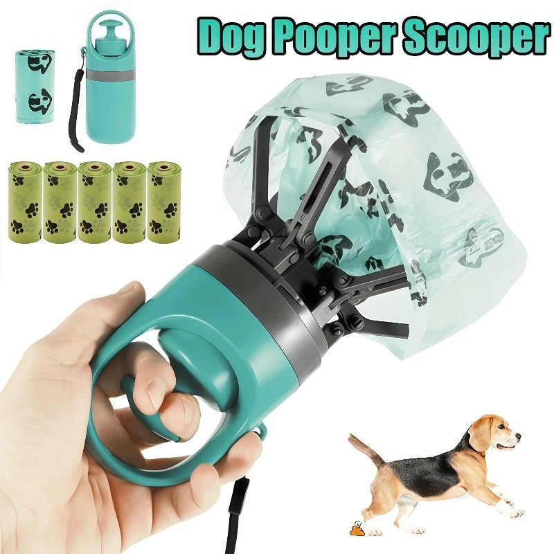 Portable Dog Poop Scooper – No-Touch Waste Picker with Bag Dispenser