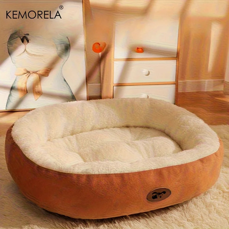 Plush Oval Pet Bed – Washable Cushion for Dogs & Cats