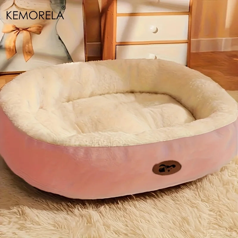 Plush Oval Pet Bed – Washable Cushion for Dogs & Cats