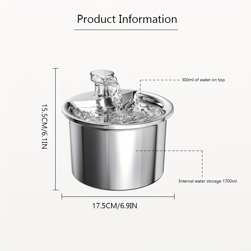 2L Stainless Steel Smart Water Dispenser for Pets, Automatic Water Feeder for Cats And Dogs, Without Battery
